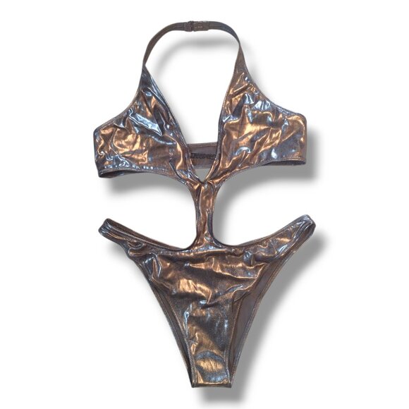 Skims Metallic Swim Halter Monokini - Picture 5 of 7